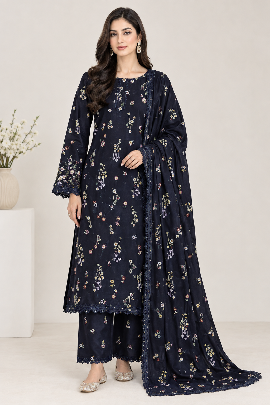 Dhanak embroidered luxury unstitched 3pc suit